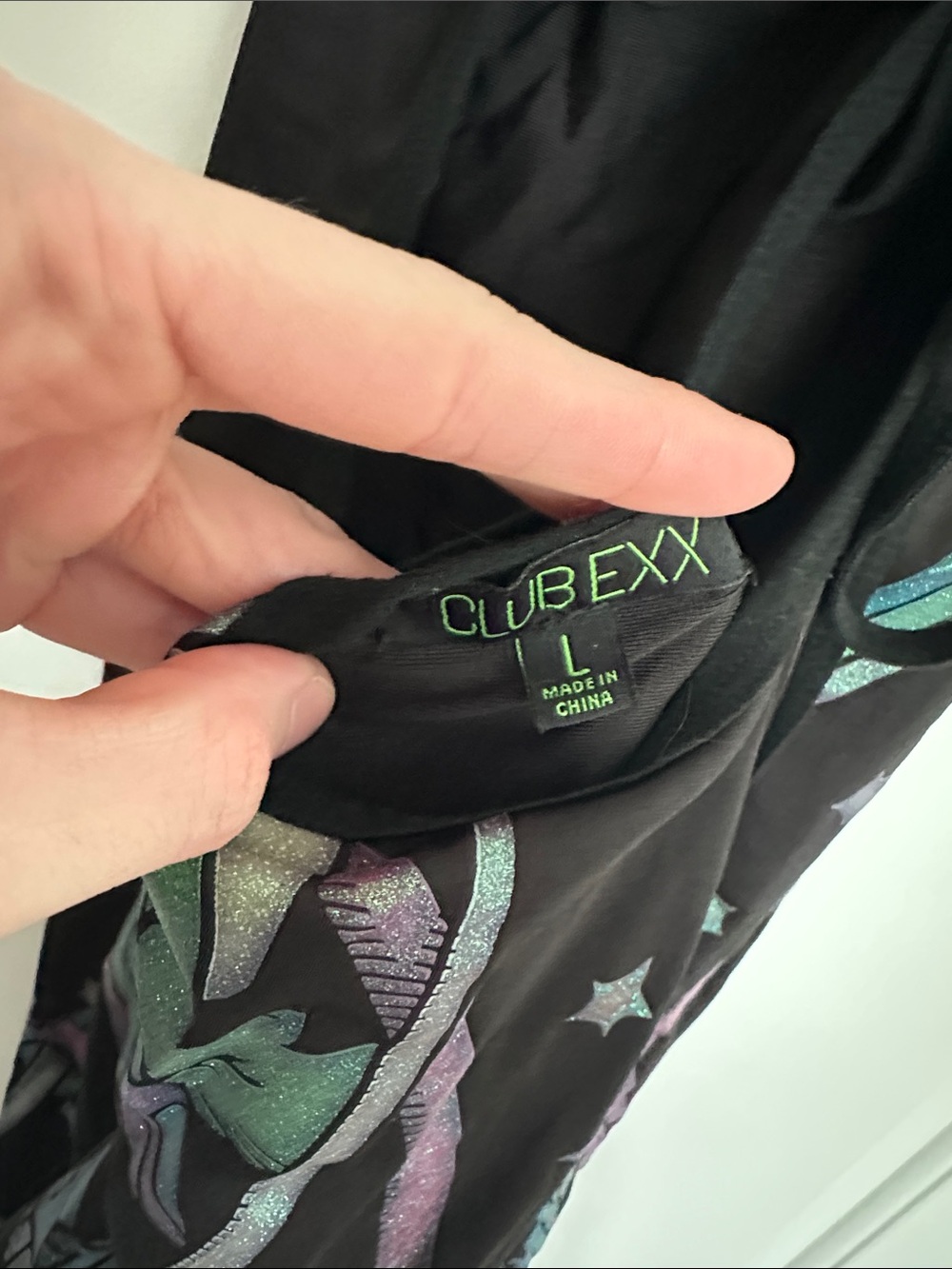 Black Slip Dress with Iridescent Green & Purple Graphic - Picture 4 of 4